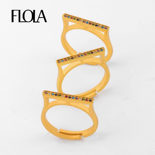 

cluster rings flola 24k gold rainbow stacking ring for woman adjustable cz pave stack bar jewelry anillos colores arcoiris righ91, Golden;silver