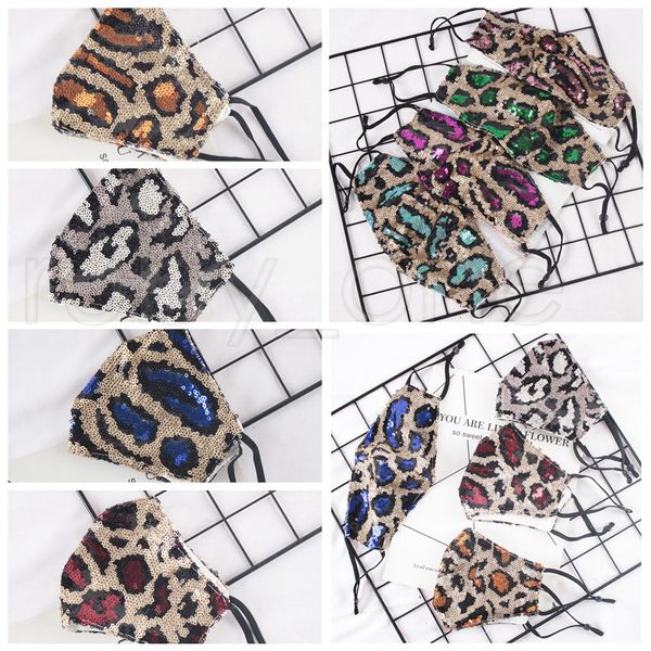 

factory fashion bling bling leopard sequins face mask dustproof mouth masks designer washable reusable women face mask rra3432