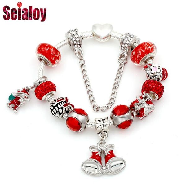 

charm bracelets seialoy christmas bell for women original anime santa red crystal gift bag beads fine bracelet bangle gifts, Golden;silver