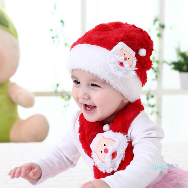 

kids santa claus plush cartoon hat scarf set children winter warm cap christmas party favor xd22730