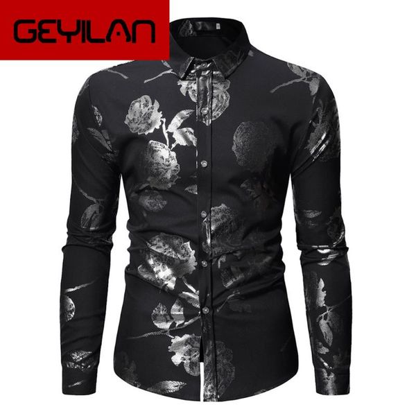 

slim shirt men 2020 long-sleeved shirts for men large size floral shirt fashion casual blouse camisa masculina, White;black