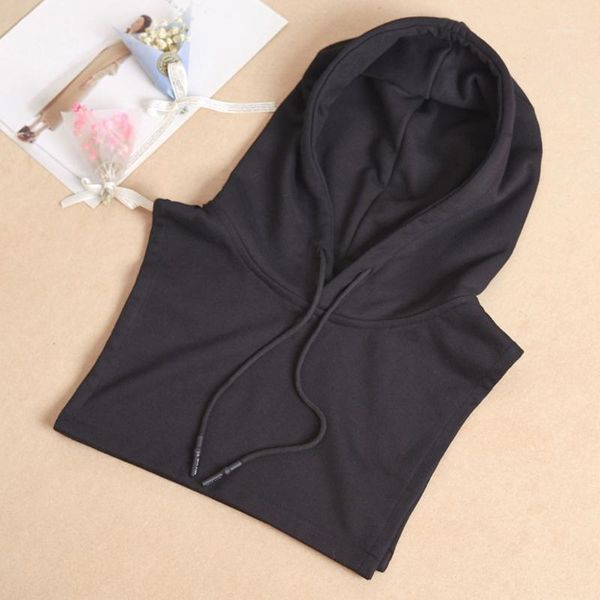 

bow ties women men detachable dickey false fake collar solid color drawstring hoodie half shirt blouse sweater decorative vest1, Black;gray