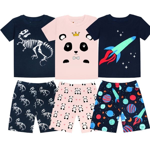 

new summer children's pajamas sets cotton baby girls short sleeved animal cartoon sleepwear kids pyjama enfant boys pyjamas pjs y200704, Blue;red