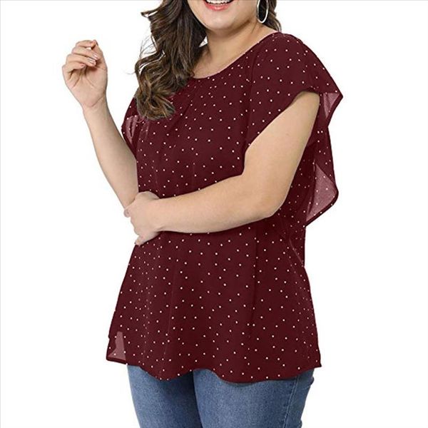 

women blouse plus size ruffle sleeve polka dot chiffon blouse womens summer o neck loose blusas elegantes de mujer 15, White