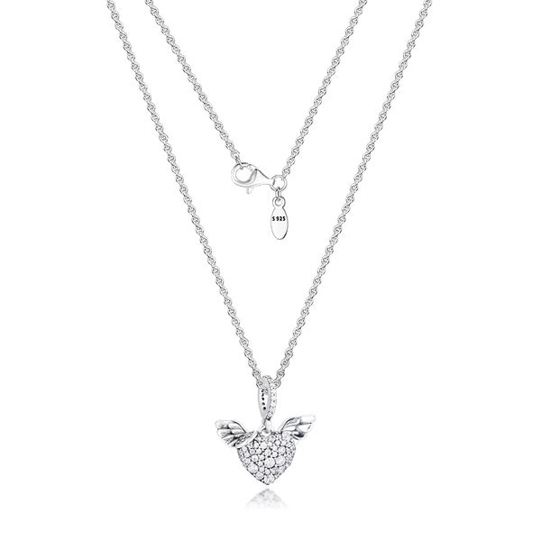 Pave Heart Angel Wings Ciondolo collana gioielli in argento sterling Donne Nuovi gioielli DIY Collana pendente all'ingrosso Q0531