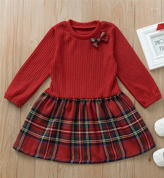 

lovely girl's mini dress round neck long sleeve plaid printed princess holiday dress for vacation party school1, Red;yellow