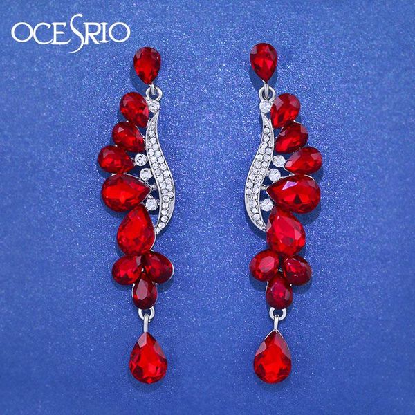 

luxury long crystal red earrings for women extra long big statement drop earrings jewelry wedding ers-g71, Silver
