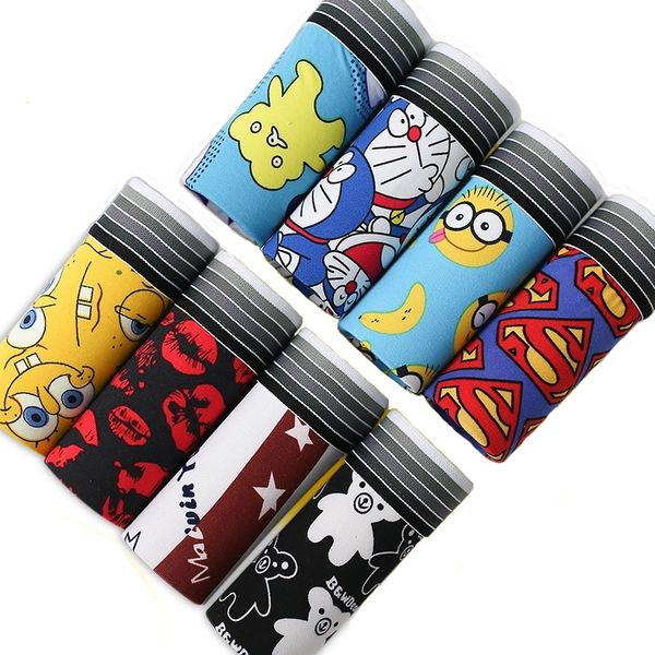 

8pcs\lot new mens underwear boxer polyester homme boxershorts cartoon print comfortable underpants soft breathable male panties y200415, Black;white