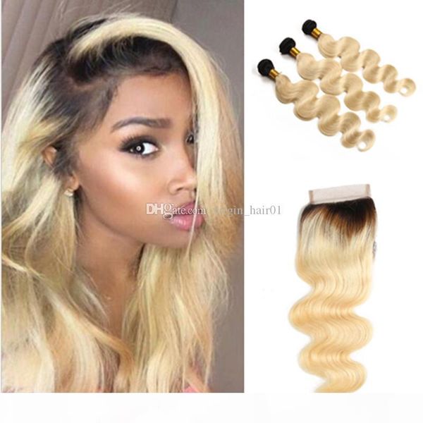 

темные корни blonde человеческие волосы с кружевом закрытие 1b 613 two tone ombre с human hair top closure средний свободный три часть закры, Black;brown