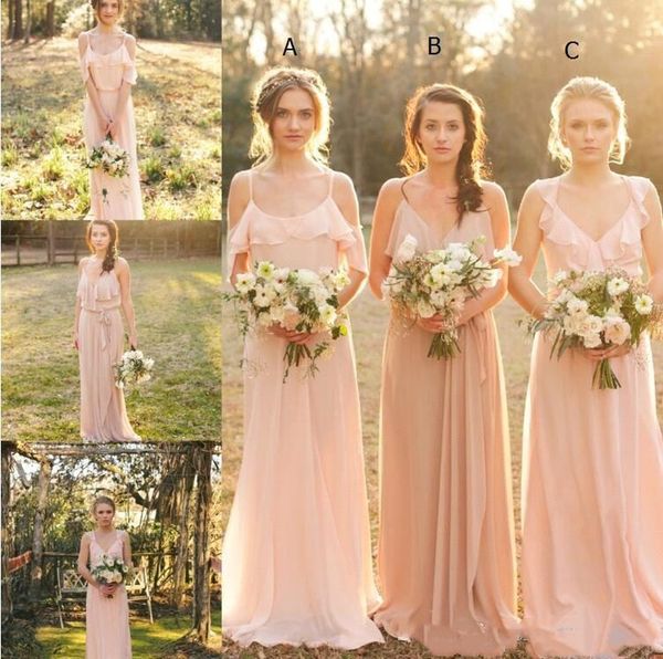 Estilo country blush chiffon dama de honra vestido misturado estilos boho longo dama de honra vestidos praia vestidos de festa de casamento bc1350