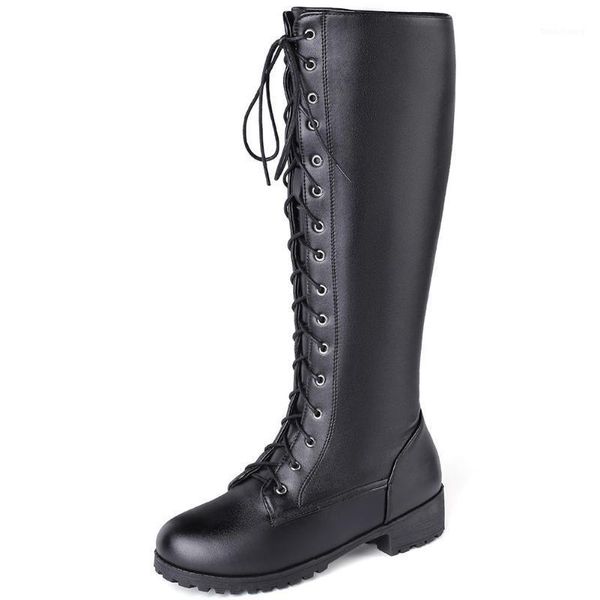 

ribetrini women fashion round toe lace up mid calf shoes women winter solid deisgner casual boots platform boots1, Black