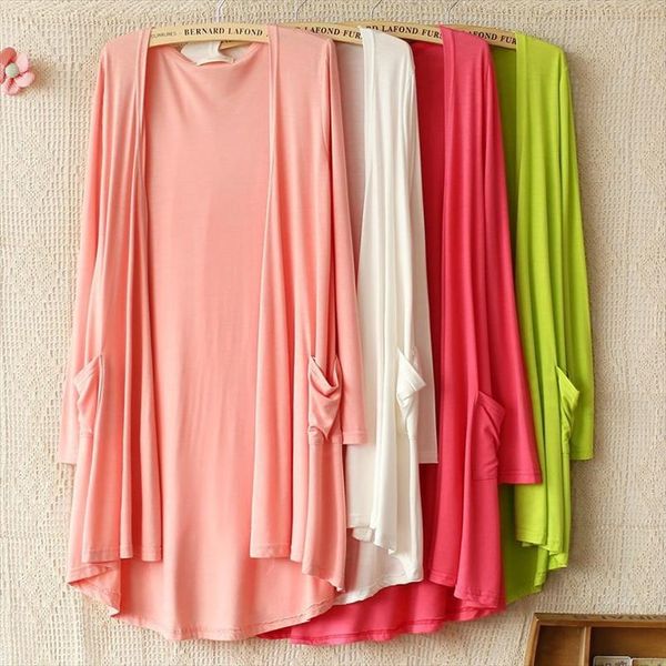

open stitch long sleeve modal solid color cape shawl jacket summer spring women basic coats leisure sunscreen overcoat tt2384, Black;brown