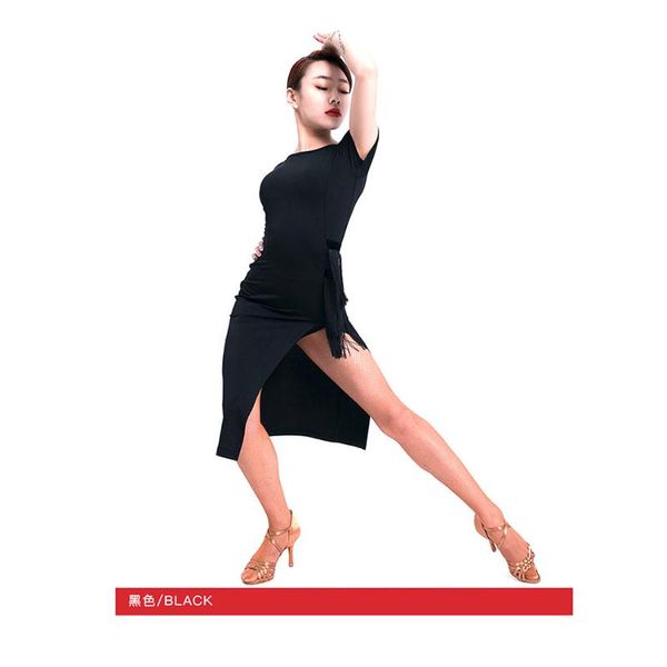 

stage wear fringe latin dance dress women bare back tassel for ballroom samba tango chacha dancing performamnce l9541, Black;red