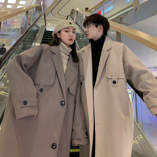 

couple windbreaker 2020 new men's mid long korean fashion loose net red autumn winter woolen coat, Tan;black