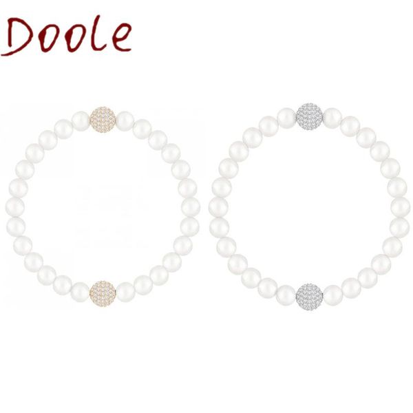 

swa new fashion exquisite crystal white pearl mix and match magnetic bracelet lady bracelet, Golden;silver