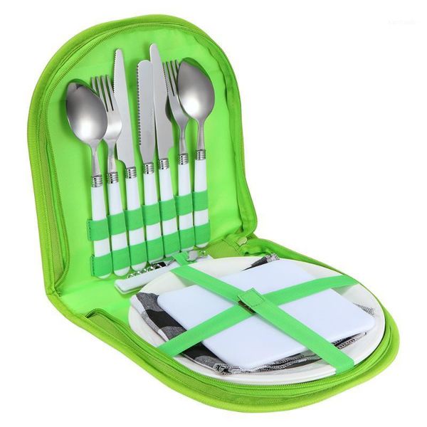 

camp kitchen camping cutlery kit organizer utensil picnic stainless steel plate spoon wine opener fork napkin hiking bbqtravel port1