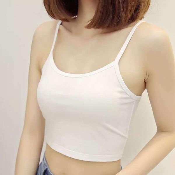 

summer sleeveless women crop cotton straps tanks female solid fitness camis casual white black seamless vest