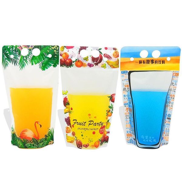 

500ml flamingo fruit pattern plastic drink packaging bag for beverage juice milk coffee, with handle and holes for straw bbyhbjy cxj_love