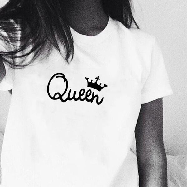 

funny harajuku queen couples women t shirt crown printing couple clothes female casual o-neck short sleeve tees1, White
