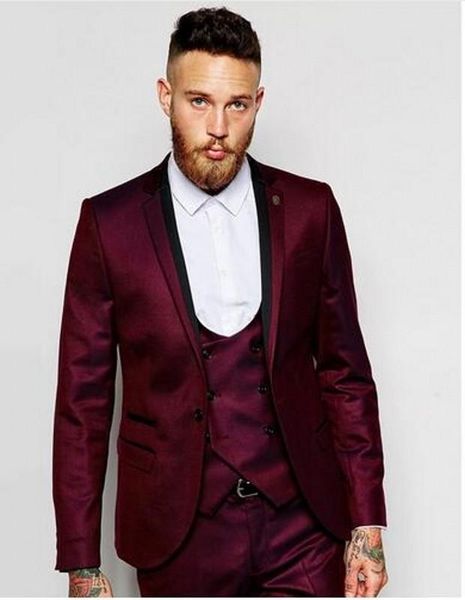 

3 pieces fashion wine mens suit (jacket+pants+vest+tie) wedding suits for men single breasted groom tuxedos business formal suit, White;black