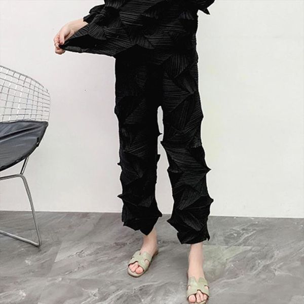 

2020 свободный большой размер плиссированные штаны середины талии алмаз плиссированные прямые трубки случайные брюки были тонкие женщины 19b, Black;white