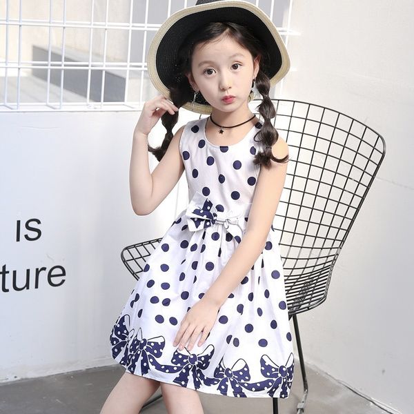 

children's clothing summer girl dress korean styles foreign children skirt polka dot bowknot vest dress, Red;yellow