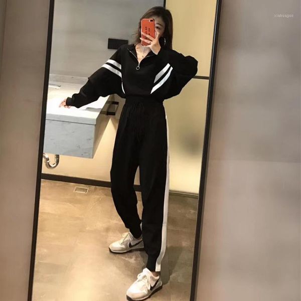 

2 pieces set women knitted suit spring tracksuit sweater knit pants ladies fashion suits female pants suit1, Gray