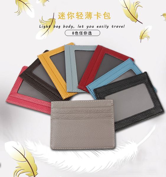 

driver's license bag, real leather card bag, zero wallet, credit card clip, ultra thin wallet head leather, Brown;gray