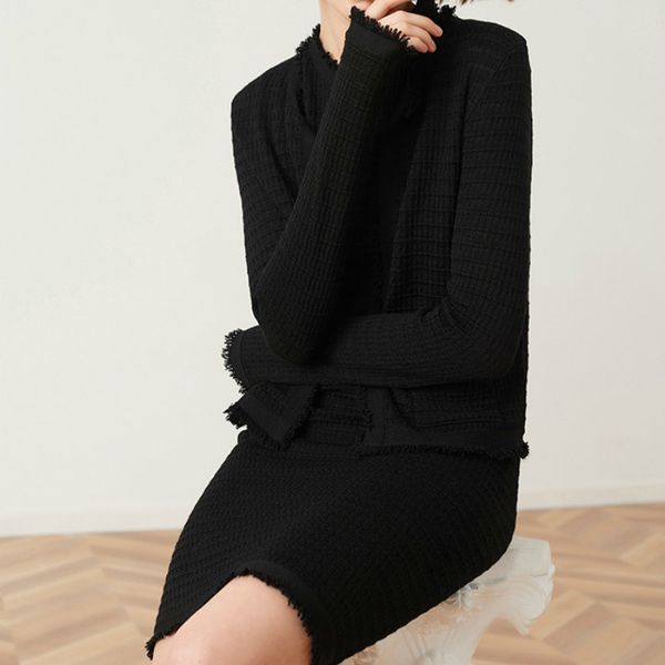 

2021 new elegant 2 solid women's single button borla borders cardigan sleeveless neck mini dress above the knee sweater ensemble k8rk, Gray