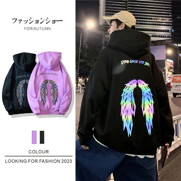 

2021 men wings printed hoodies angel autumn new men's hooded sweatshirts man fashion casual pullovers y9m5, Black