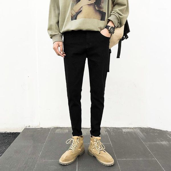 

new casual fashion autumn winter black plus velvet jeans men's korean style elastic trend slim long denim pencil pants1, Blue