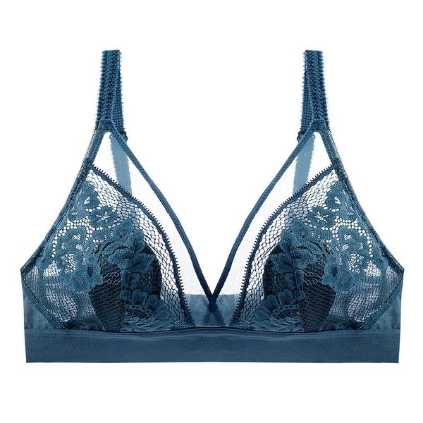 

2021 no steel ring lace lingerie gathering adjustable thin anti-sagging plus size women's underwear bra, Red;black