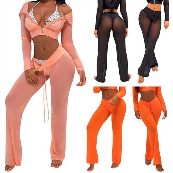 

women evening party translucent mesh pants women beach mesh trousers for female pants, Black;white