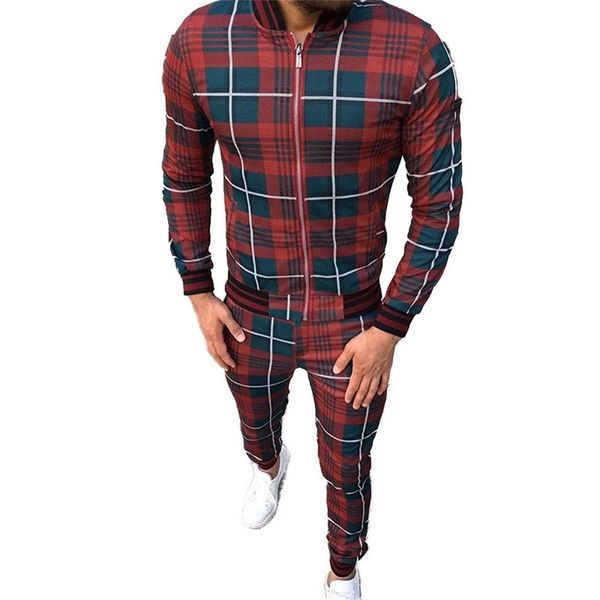 

new sports jackets men tracksuit sets mens set plaid men training zipper running suit autumn tracksuit set male sweatshirt 201207, Gray