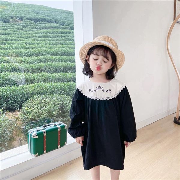 

wholesale 2021 new spring girls dresses white peter pan collar solid color retro style princess dresses girl clothes e2025, Red;yellow