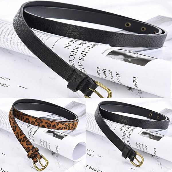 

belts women belt leopard pu leather metal buckle fashion simple waistband decorative narrow pasek damski ceinture femme #h, Black;brown