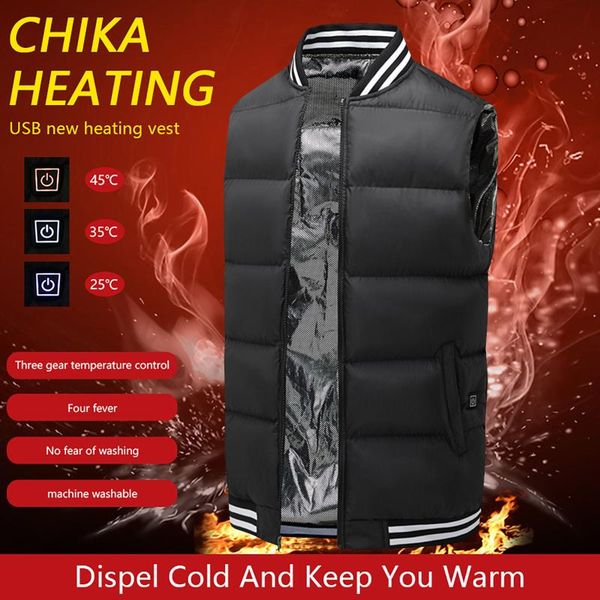 

men women heated vest usb charging electric heating jacket control temperature outdoor camping hiking winter warm hunting jacket, Black;white