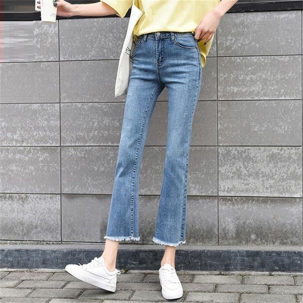 

women's jeans women's 2021 spring summer micro flare ankle-length pants stretchy thin and high wild pants1, Blue