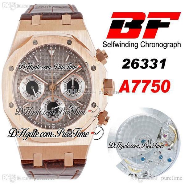 

bff v2 26331 eta a7750 automatic chronograph mens watch rose gold gray black texture dial brown leather strap ptpa edition puretime f6, Slivery;brown