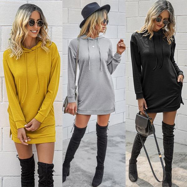 

casual dresses 2021 autumn and winter fashion slim hooded women's yellow black gray shirt dress