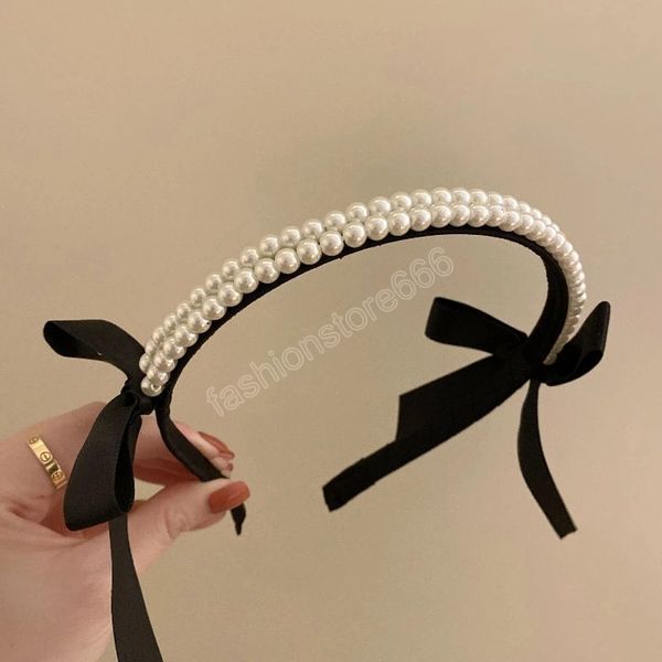 

black pearl bow hair band summer high-level sense of retro french temperament pressure hair headbands korean headdress women, Silver