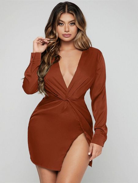 

sxy twist front split thigh dress j3w6#, Black;gray