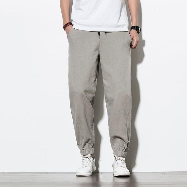 

streetwear chinese style men harem pants mens summer solid cotton trousers male loose full-length pants, Black