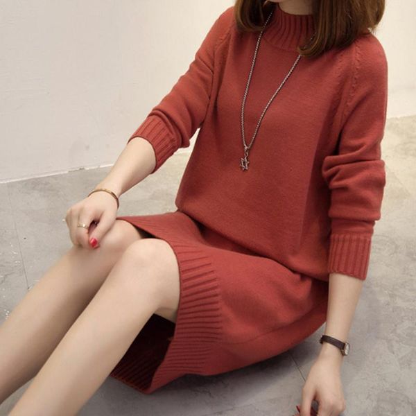 

turtleneck sweater dress 2021 women fashion autumn winter knitted pullovers sweaters long sleeve jumper pull femme, Black;gray