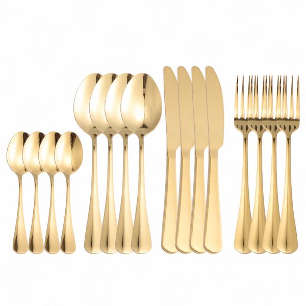 

gold cutlery set western flatware 16pcs knife fork spoon dinner service stainless steel dinnerware set cutlery tableware sets