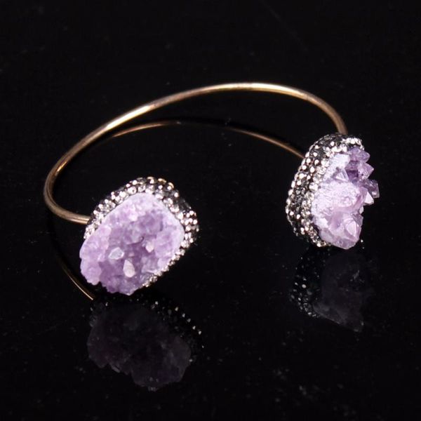 

charm bracelets fashion crystal natural stone purple bracelet bangles for women druzy drusy beaded simple gold color, Golden;silver