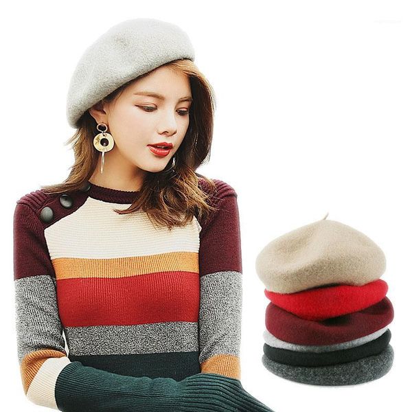 

women's beret autumn and winter wear woolen octagonal hat british retro casual painter's hat1, Blue;gray