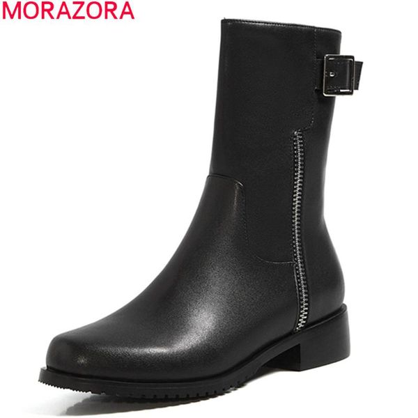 

morazora 2020 ankle boots genuine leather black color women boots low heel square toe autumn winter ladies shoes
