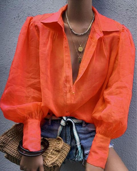 

women fashion long sleeve deep v neck solid color office lady blouse loose autumn drop shipping, White