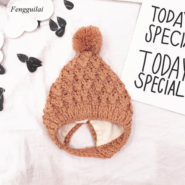 

wide brim hats autumn winter born children baby kid boys girls warm wool hat balls solid fur pompom beanie cap 3-24months, Blue;gray